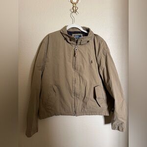 Vintage Polo Ralph Lauren Plaid Lined Canvas Bomber Jacket Sz XXL Boxy Khaki‎